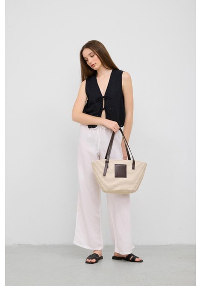 Shule Bags Vittoria Handmade Hasır Çanta Krem Krem