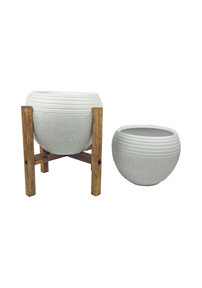 Bitki Tasarımı Ev Dekorasyon Beyaz Granit Küp Saksı Saksılık Salon Çiçeklik İkili Set (4 Ayaklı-Ayaksız)