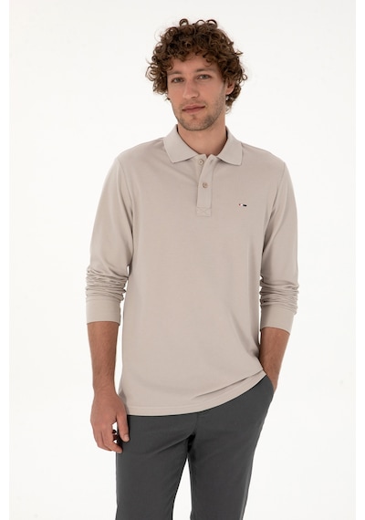 U.S. Polo Assn. Erkek Regular Fit Polo Yaka Taş Basic Sweatshirt 50315941-VR049
