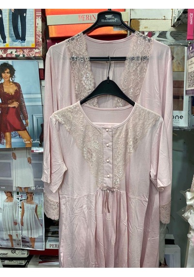 Nehir 2036 Pudra Hamile Lohusa 3lü Pijama Sabahlık Takım