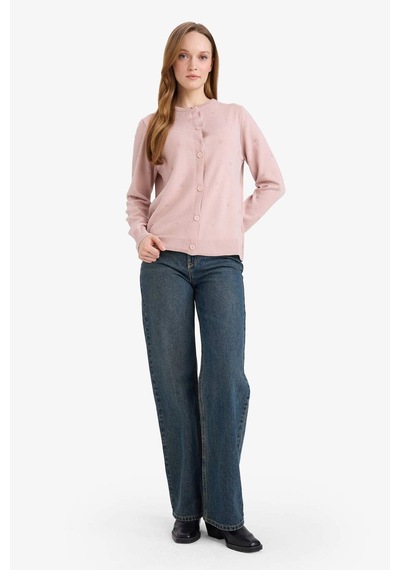 Defacto Regular Fit Bisiklet Yaka Triko Hırka G7634ax26sppn681 Pembe-pn681