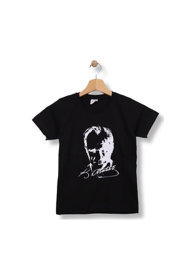Eray Alp Kids Unisex Çocuk Baskılı Atatürk Tişört Yazlık Günlük Model Siyah