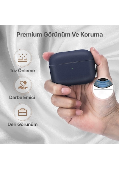 Airpods 4. Ve 5. Nesil İle Uyumlu Leather Skin Serisi Parmak İzi Tutmayan Dış Yüzeye Sahip Ve Mükemmel Koruma Sağlayan Orta Sertlikte Silikon Kılıf Lacivert, Airpods 4/5