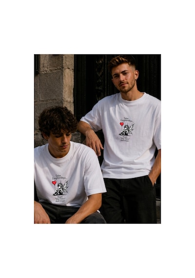 Qmen Style Unisex Beyaz Oversize Baskılı T-shirt Espirili Fragman Baskılı %100 Pamuk