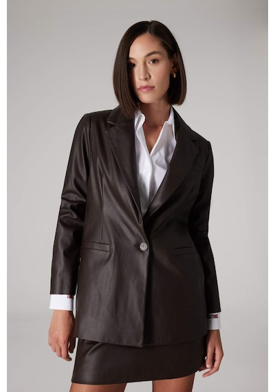DeFacto x Sorbe OversizeGeniş Kalıp Ceket Yaka Suni Deri Düğmeli Blazer Ceket D9714AX24AUBN225 Kahve