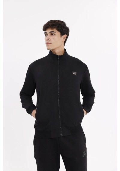 Rowinger Cepli Dik Yaka Tam Fermuarlı Göğüs Arma Detaylı Rahat Kalıp Mevsimlik Sweatshirt Black