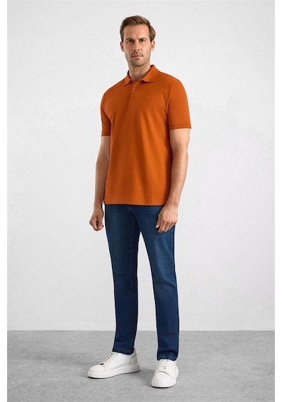 Süvari Kiremit Slim Düz Nakışlı Pike Düğmeli Polo Yaka Tişört Ts1014000474-kh4