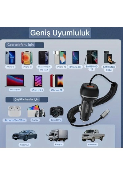 Sundaree 51w Yaylı Şarj Kablolu 2 Girişli Type-c Ve Usb Hızlı