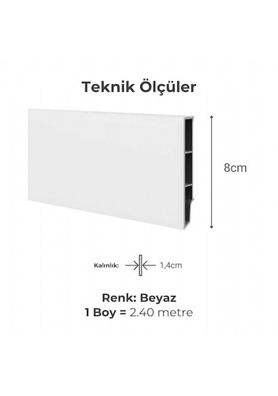 Sempla Suya Dayanıklı Pvc Süpürgelik 8 Cm - Beyaz - Smp701 - 2.40 M