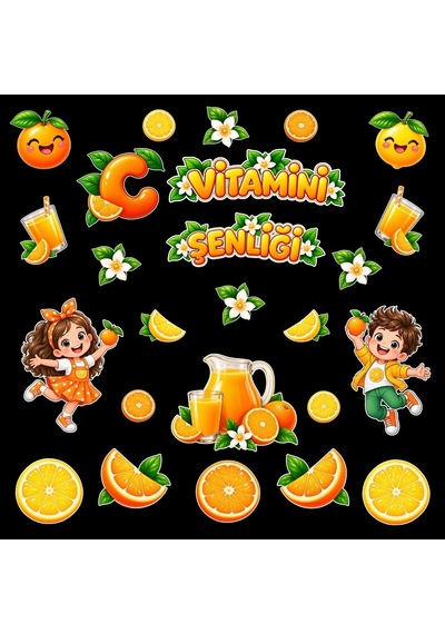 C Vitamini Şenliği Hazır Fügür Kesim Pano Süsü Tüm Yaşlar