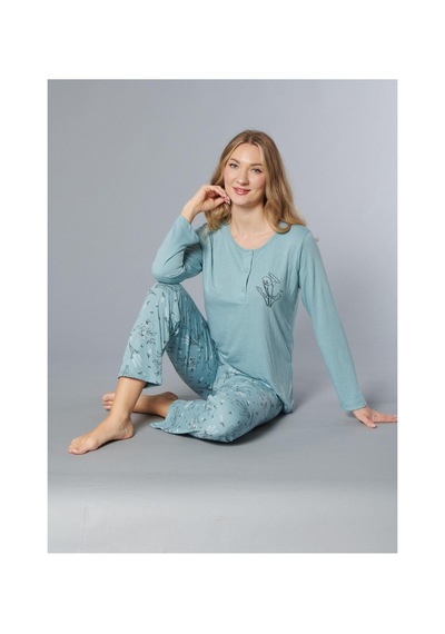 Alperi Uzun Kol Mevsimlik Pijama Takımı Viskon 790-38 Yeşil