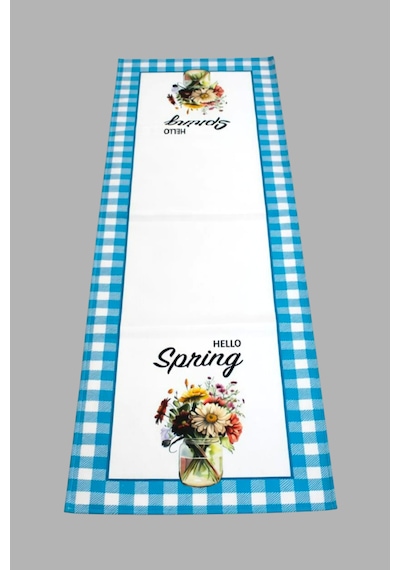 Masa Örtüsü Runner Bahar Temalı Hello Spring 140x40 Raşel Örme Kadife Dijital Baskı Çok Renkli