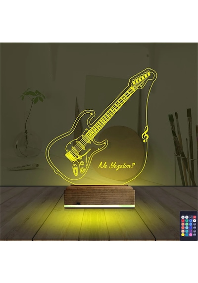 Luvivia Elektro Gitar Müzik Kişiye Özel 3d Lamba - Masa Gece Lambası V1 Şeffaf
