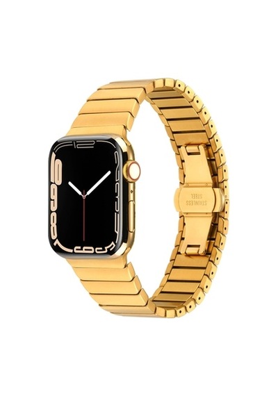 Apple Watch Uyumlu 44mm Kordon Krd-79 Metal Strap Kayış - Gold
