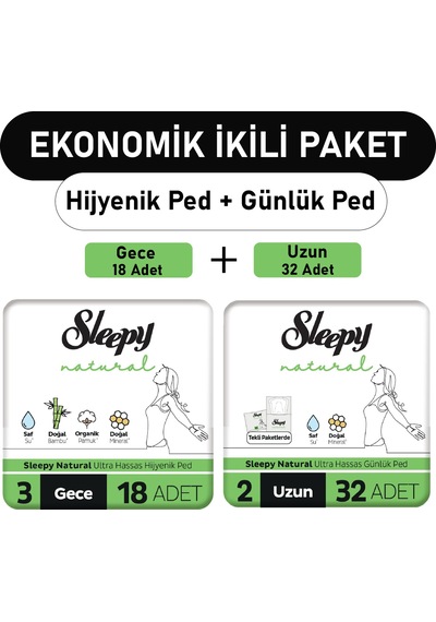 Sleepy Natural Ultra Ped Gece 18'li + Uzun Günlük Ped 32'li