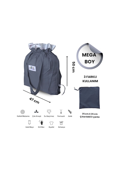 Kukita Büyük Boy Su Geçirmez Çok Amaçlı Plaj Çantası Gri
