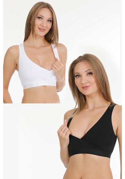 Parlingerie Emzirme Sporcu Büstiyeri 2li Set Siyah-beyaz