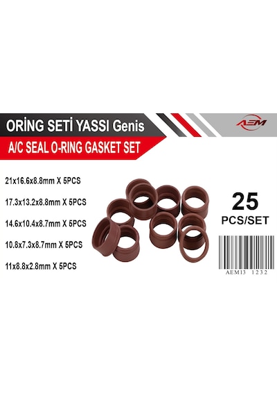 Oring Seti Yassı Fransız Renault Dacia 25 Parça Klima O-ring Seti O-ring Seti Yassı Double O-ring