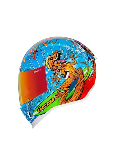 Icon Airform Dino Fury Mıps Kapalı Motosiklet Kaskı Mavi Yeşil Turuncu Mavi - Yeşil