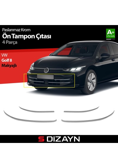 S-dizayn Vw Golf 8.5 Makyajlı Hb Krom Ön Tampon Çıtası 4 Prç. 2024 Üzeri A+ Kalite
