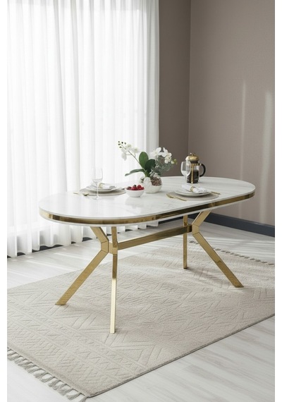 Zae Mdf Yemek Masası 90x170 Cm Beyaz Mermer/gold Beyaz Mermer/gold