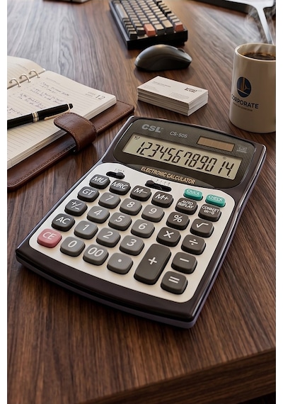 Hesap Makinesi Siyah 13.5x18.5 Cm 1 Adet Csl Cs-505 12 Haneli Orta Boy Hafızalı Ofis Büro Masaüstü Hesap Makinası