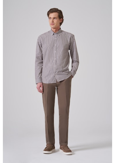 Morven Erkek Kahve Pamuk Trend Çizgili Dynamic Fit Düğmeli Yaka Gömlek 26ms004011400 Kahve