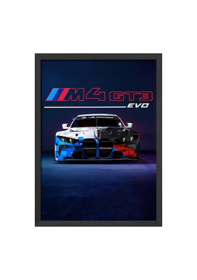 Bmw M4 Gt3 Evo Siyah Ahşap Çerçeveli Poster, Dekoratif Araba Duvar Tablosu