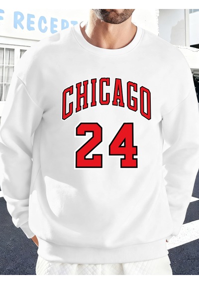 Startmore Startmorechicago Number 24 Letter Baskılı Erkek Kazakları Rahat Sokak Modası Polar Sweatshirt Yuvarlak Beyaz