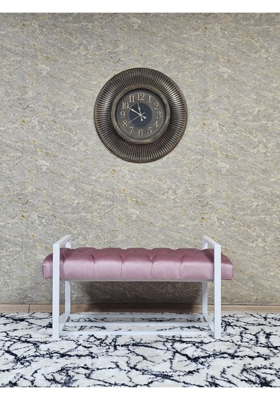 Zafir Beyaz Boyalı Metal 80 Cm Puf Bench - Antre Puf - Hol Bench - Puf - Oturak - Bench Pembe