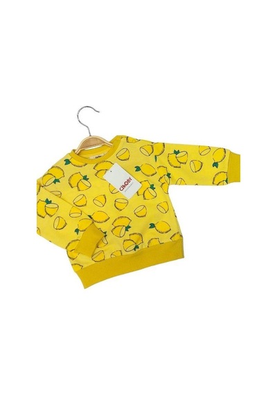 Çikoby Kız Bebek Limon Desenli Pamuklu Sweatshirt-13603 Sarı