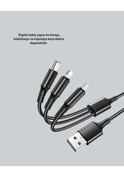 3 Ü 1 Arada Hızlı Şarj Kablosu Apple iOS Uyumlu Android Type-c Uyumlu