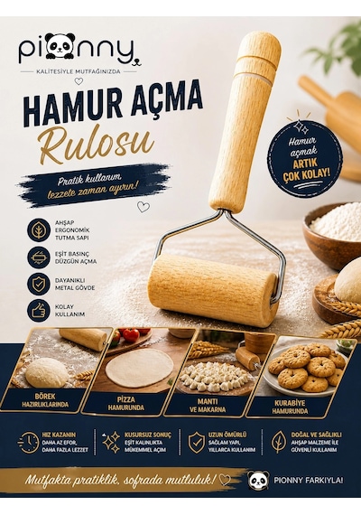 Pionny Tek Elle Kullanılan Kurabiye Mantı Şeker Oyun Süs Hamuru Hamur Pasta Kek Süsleme Merdanesi Çok Renkli