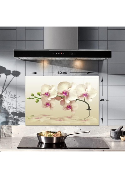 Decorıta Krem Orkide Desen / Ocak Arkası Koruyucu 40cm X 60cm