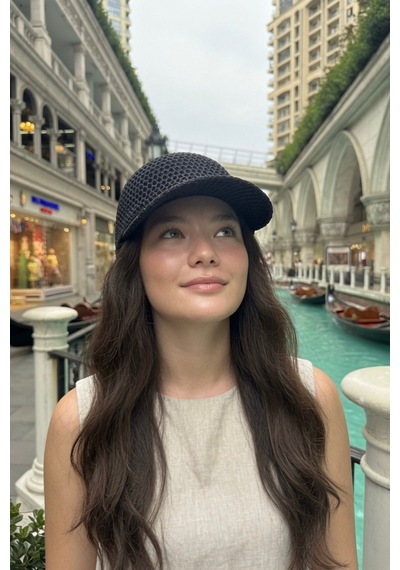 Mollycrush Kadın Siyah Simli Delikli Şapka Işıltılı Ajurlu Kep Modeli Siyah