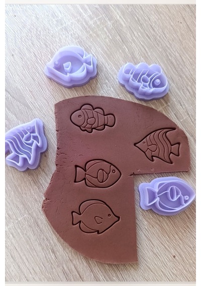 4 Parça Balık Stamp Seti Kil, Şeker Hamuru Ve Seramik Baskı Kalıpları Çok Renkli