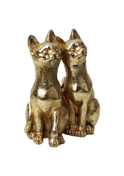 Gold Kedi Çift Biblo Heykel Hediyelik Dekoratif Ürün Konsol Vitrin Masa Süsü Ofis Ev Hediyesi