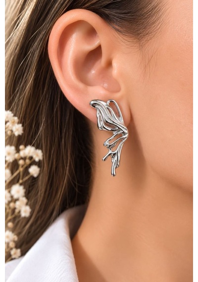 Cm Jewelry Kelebek Detaylı Gümüş Renk Çelik Küpe