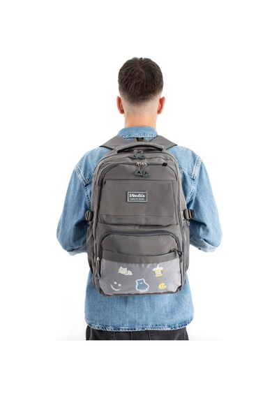 Ventis Unisex Okul Çantası Lise Ortaokul Kalemlikli 2'li Set Sırt Çantası 43 30 Cm Çok Cepli Vnt7-d Gri