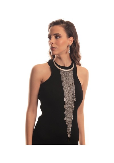 Labalaba Kadın Antik Gümüş Kaplama Spiral Charm Uzun Bohem Kolye & Küpe Seti Gümüş