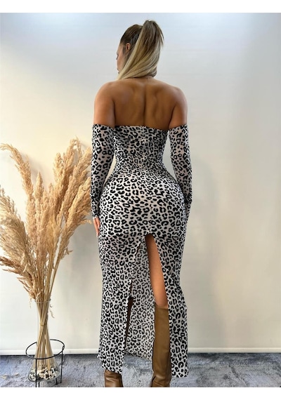 Pink Life Beyaz Tül Üzeri Flog Baskılı Leopar Desenli Kolluk