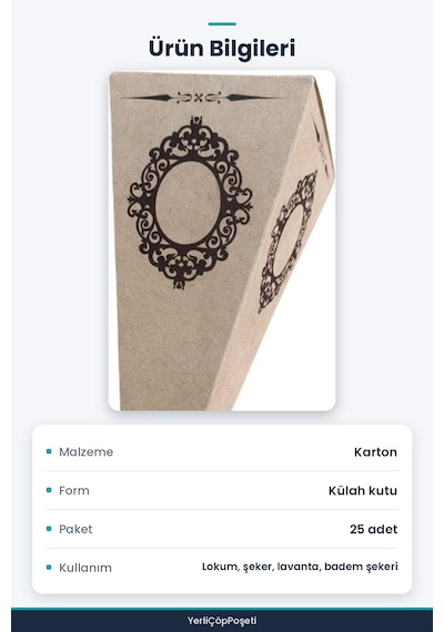 Karton Külah Şeker, Lokum, Kına Kutusu 25'li Paket Standart