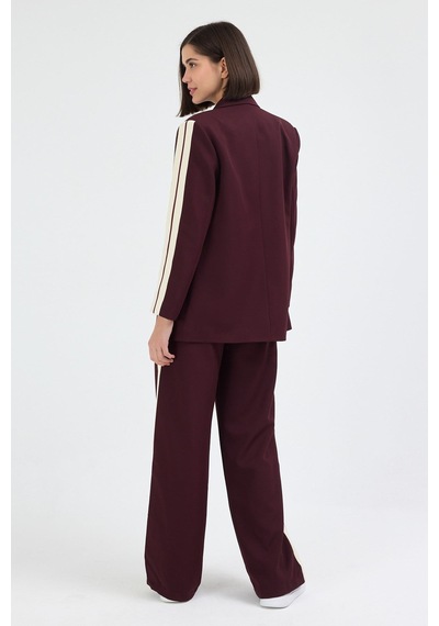 Diemmood Kadın Yan Şerit Detaylı Oversize Blazer Ceket & Palazzo Mürdüm Takım Mor