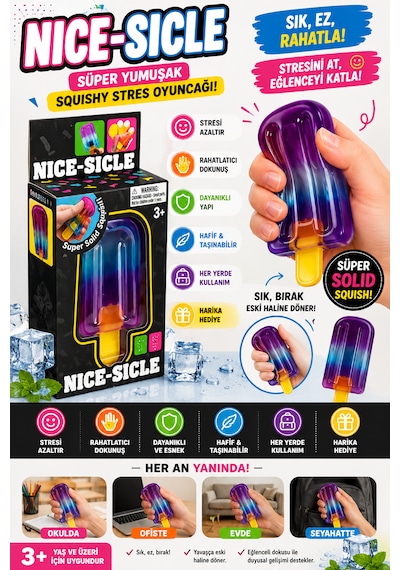 Nice-sicle Dondurma Squishy Oyuncak Süper Yumuşak Sıkılabilir Stres Oyuncağı Mor