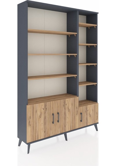 Arges Dolap 10 Raflı 3 Kapaklı 132x30x195 Antrasit-çam/çam Atlas Çam/atlas Çam