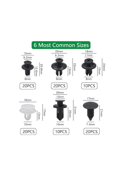 Busstier Oto Fastener Klips Seti 100 Adet 6 Boyut Tampon Kapı Döşeme Pervaz Tutucu Plastik Klips Çeşitleri Araç İç Dış Aksam Uyumlu 256