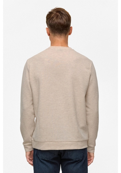 Süvari Bol Kesim O Yaka Melanj Desenli Waffle Sweatshirt Kahve