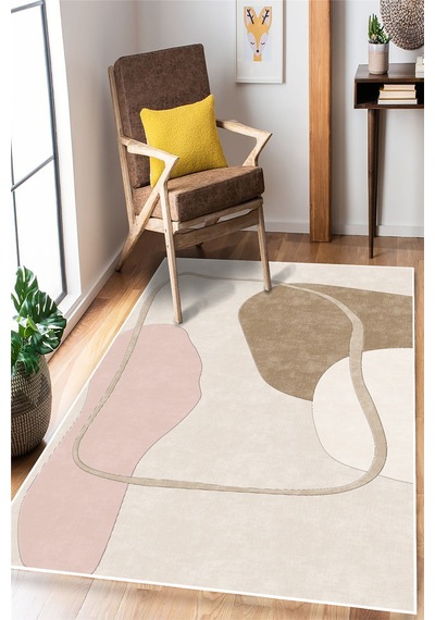 Modern Soyut Desen Baskılı Kaymaz Yıkanabilir Salon Oturma Odası Mutfak Halısı Yolluk Bej