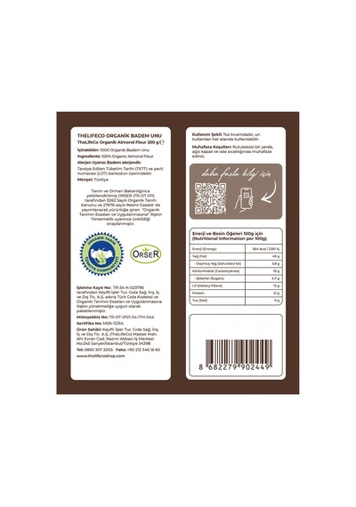 TheLifeCo Organik Badem Unu 250 G +  Organik Hindistan Cevizi Yağı 250 ML