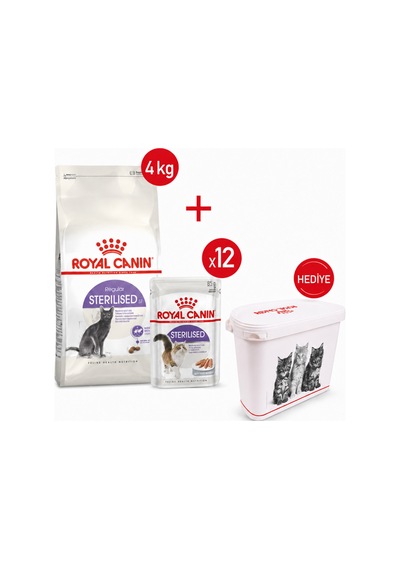 Sterilised37 - Kuru Kedi Maması 4 Kg + Yaş Mama 12x85 Gr + Saklama Kabı